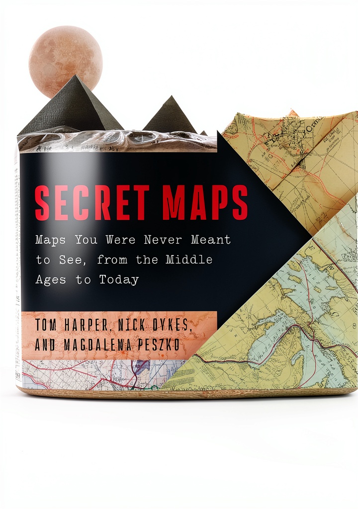 Cartography book open showing detailed maps and geographic illustrations