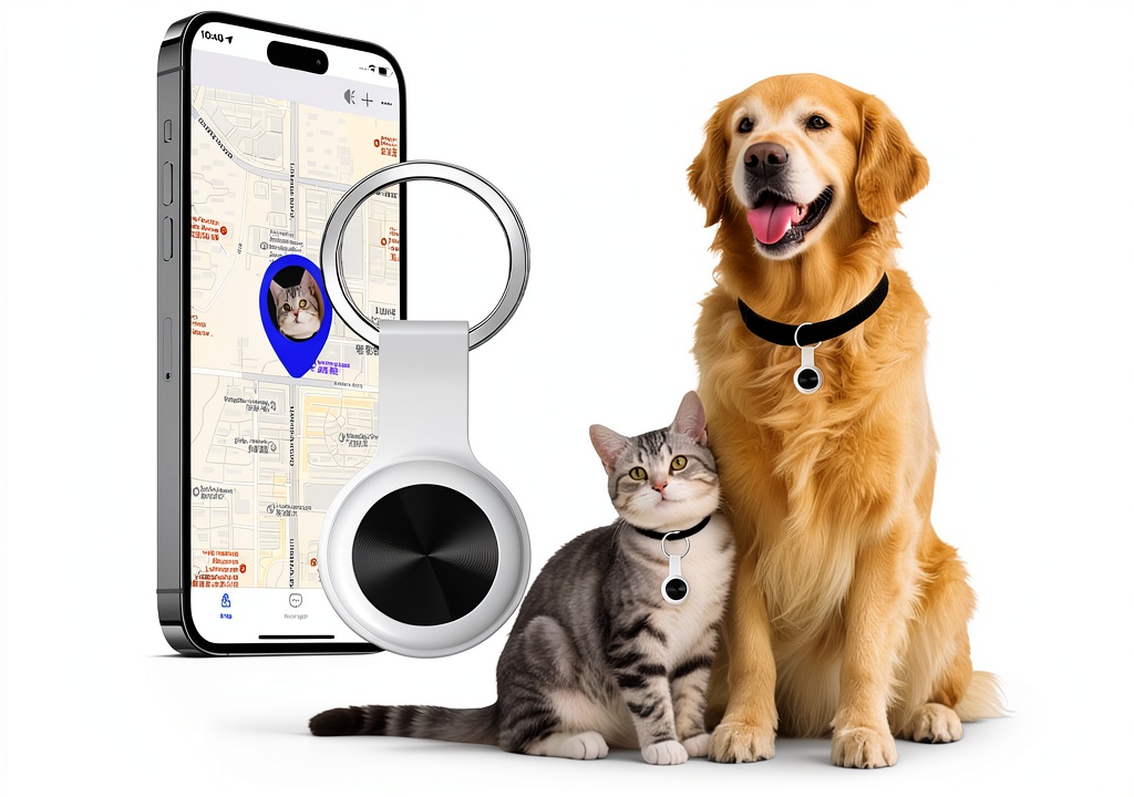 FXAJID Pet Tracker attached to a dog collar in a park
