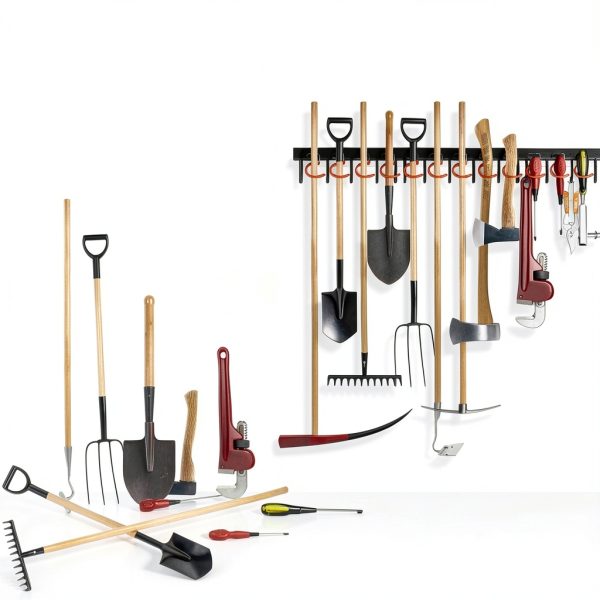 All Metal Garden Tool Organizer TVKB 68inch Wall Mount with Hooks-3