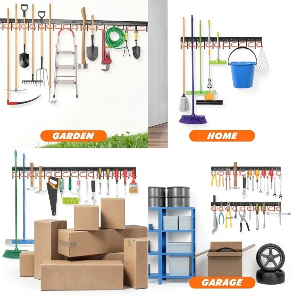 All Metal Garden Tool Organizer TVKB 68inch Wall Mount with Hooks-5