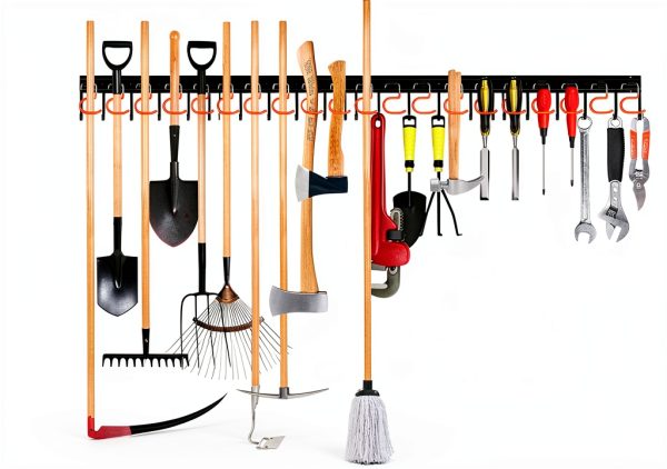 All Metal Garden Tool Organizer TVKB 68inch Wall Mount with Hooks-0